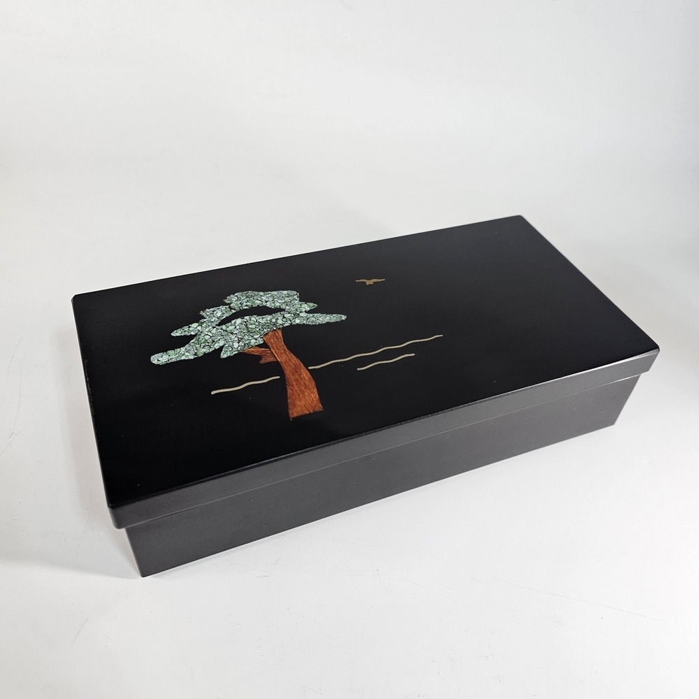Vintage Couroc Bonsai Cypress Tree Inlay Motif Box Jewelry Trinket Case Rare